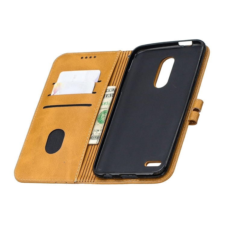 For LG K10 2018 Stitching Style 2-Color Cow Texture Horizontal Flip PU Leather Case with Holder & Card Slot & Lanyard