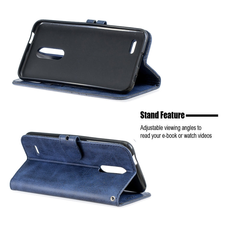 For LG K10 2018 Stitching Style 2-Color Cow Texture Horizontal Flip PU Leather Case with Holder & Card Slot & Lanyard