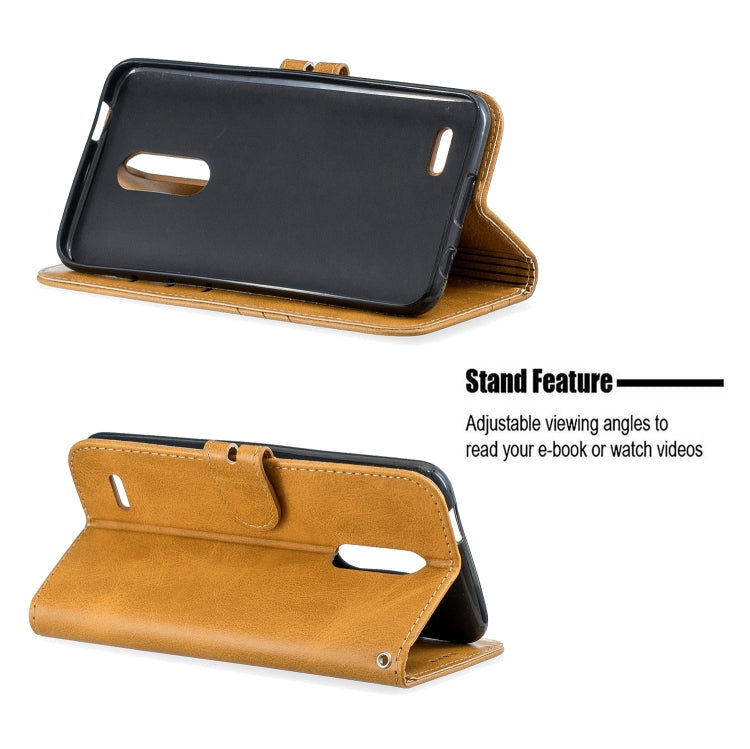 For LG K10 2018 Stitching Style 2-Color Cow Texture Horizontal Flip PU Leather Case with Holder & Card Slot & Lanyard