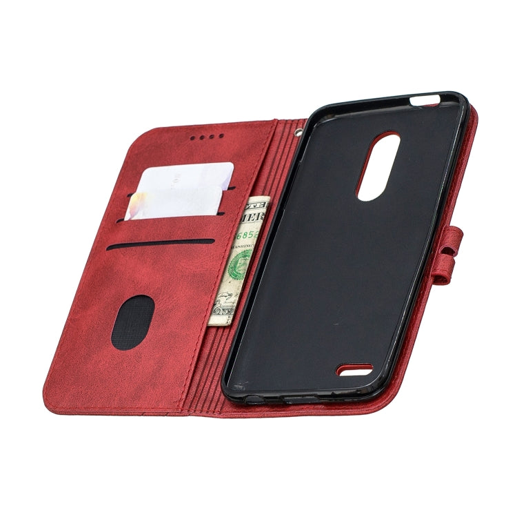 For LG K10 2018 Stitching Style 2-Color Cow Texture Horizontal Flip PU Leather Case with Holder & Card Slot & Lanyard