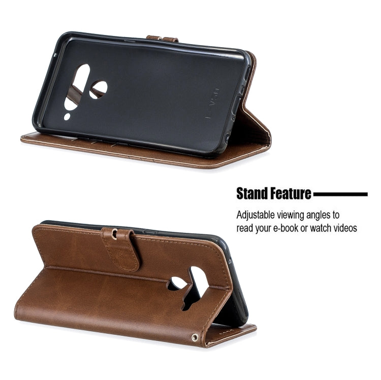 For LG V50 Stitching Style 2-Color Cow Texture Horizontal Flip PU Leather Case with Holder & Card Slot & Lanyard