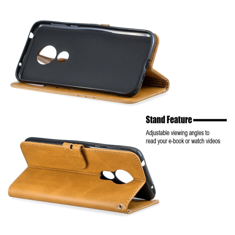 For Moto G7 Play Stitching Style 2-Color Cow Texture Horizontal Flip PU Leather Case with Holder & Card Slot & Lanyard