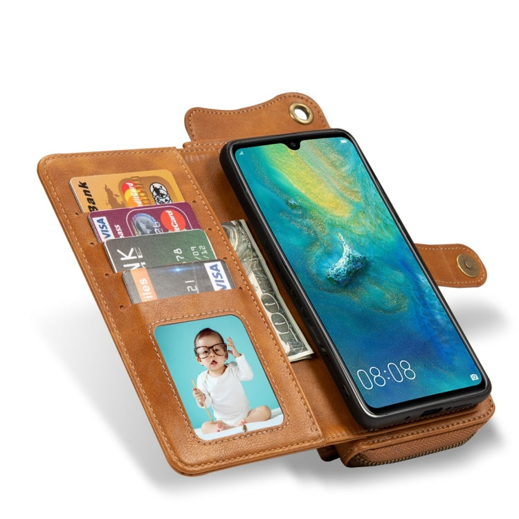 For Huawei Mate 20 Multi-function PU + TPU Horizontal Flip Leather Case with Card Slots & Wallet & Photo Frame & Lanyard(Light Brown)