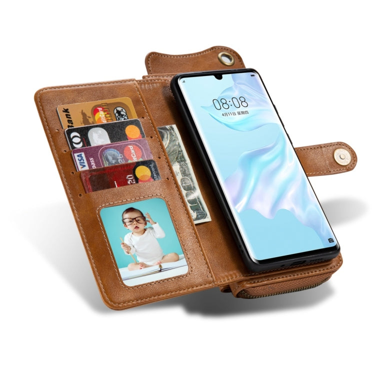 For Huawei P30 Pro Multi-function PU + TPU Horizontal Flip Leather Case with Card Slots & Wallet & Photo Frame & Lanyard(Light Brown)