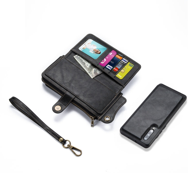 For Huawei P30 Multi-function PU + TPU Horizontal Flip Leather Case with Card Slots & Wallet & Photo Frame & Lanyard(Black)