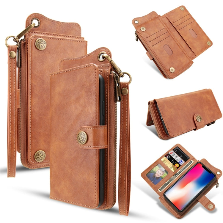 For iPhone X / XS Multi-function PU + TPU Horizontal Flip Leather Case with Card Slots & Wallet & Photo Frame & Lanyard(Light Brown)