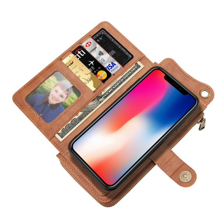 For iPhone X / XS Multi-function PU + TPU Horizontal Flip Leather Case with Card Slots & Wallet & Photo Frame & Lanyard(Light Brown)