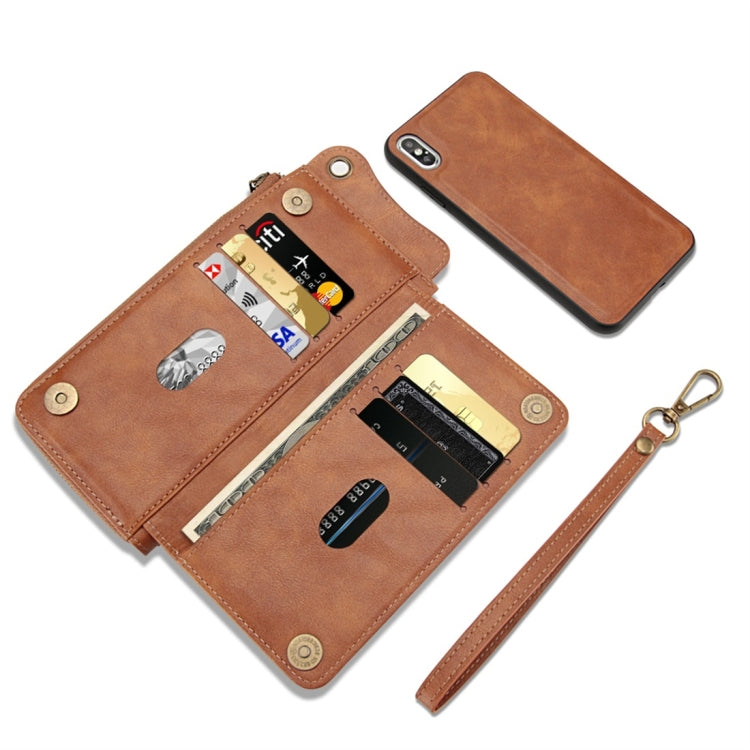 For iPhone X / XS Multi-function PU + TPU Horizontal Flip Leather Case with Card Slots & Wallet & Photo Frame & Lanyard(Light Brown)