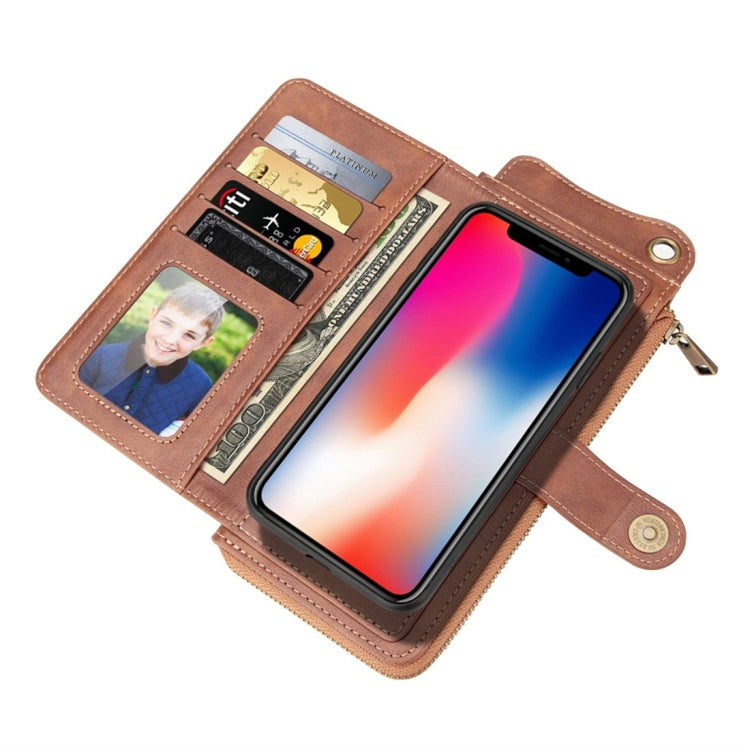 For iPhone XS Max Multi-function PU + TPU Horizontal Flip Leather Case with Card Slots & Wallet & Photo Frame & Lanyard(Dark Brown)