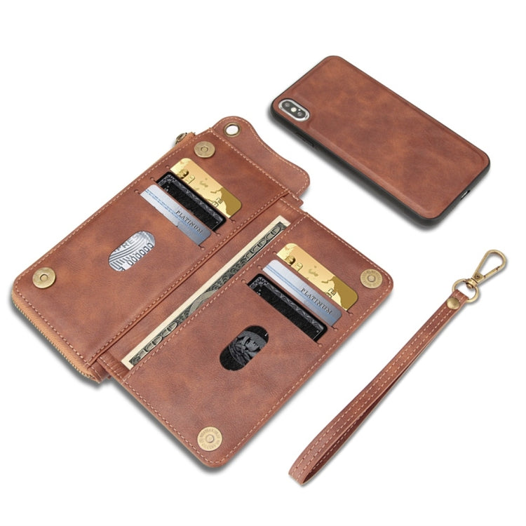 For iPhone XS Max Multi-function PU + TPU Horizontal Flip Leather Case with Card Slots & Wallet & Photo Frame & Lanyard(Dark Brown)