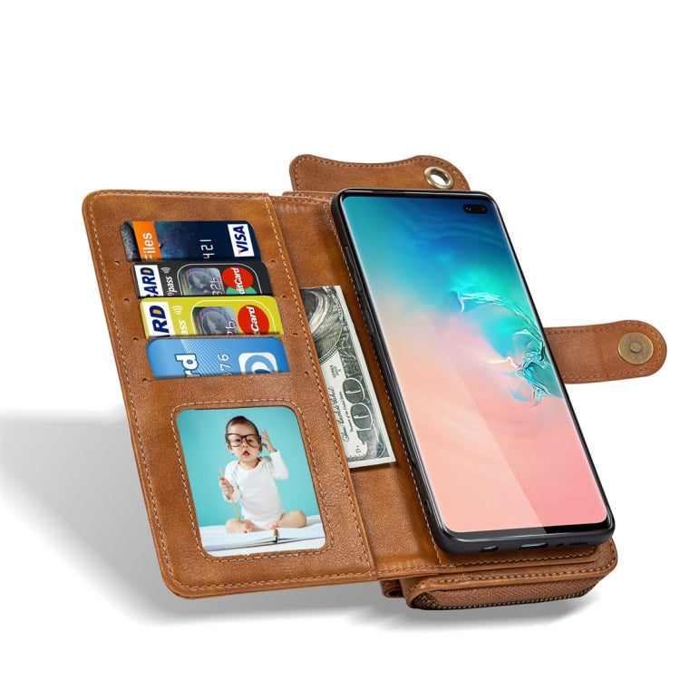 For Galaxy S10 Multi-function PU + TPU Horizontal Flip Leather Case with Card Slots & Wallet & Photo Frame & Lanyard(Light Brown)