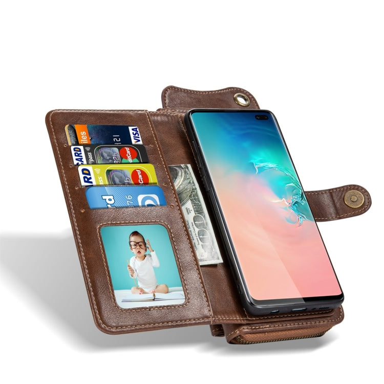 For Galaxy S10+ Multi-function PU + TPU Horizontal Flip Leather Case with Card Slots & Wallet & Photo Frame & Lanyard(Dark Brown)