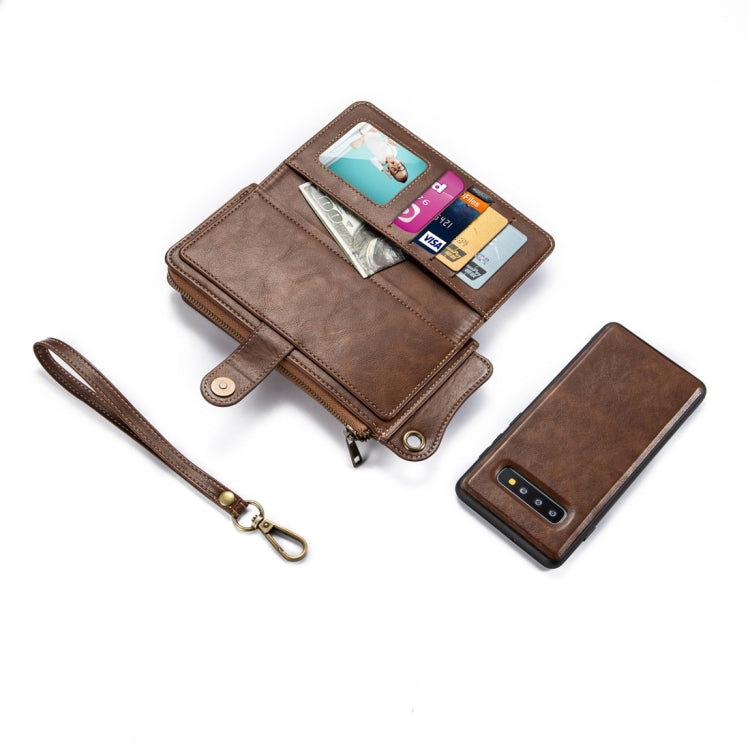 For Galaxy S10+ Multi-function PU + TPU Horizontal Flip Leather Case with Card Slots & Wallet & Photo Frame & Lanyard(Dark Brown)
