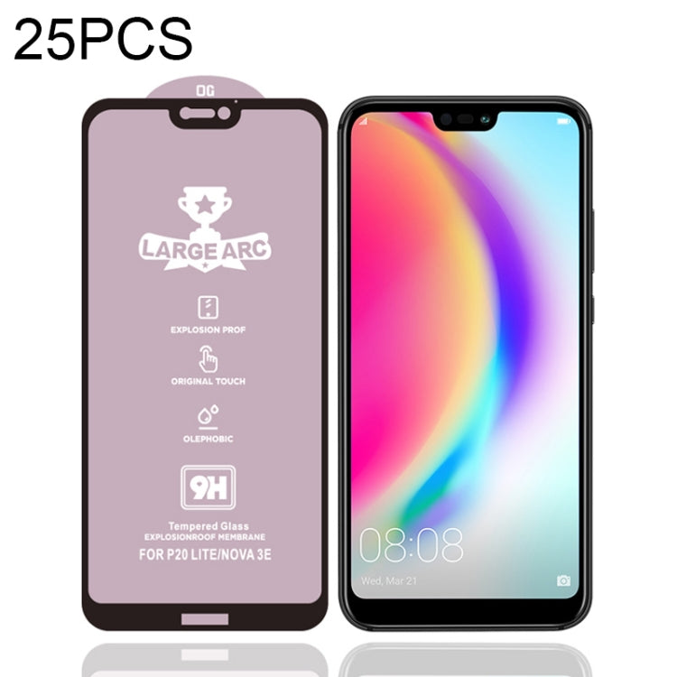 For Huawei nova 3e 25 PCS 9H HD High Alumina Full Screen Tempered Glass Film