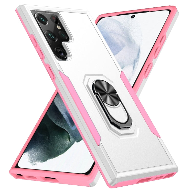 For Samsung Galaxy S22 Ultra 5G Pioneer Armor Heavy Duty PC + TPU Holder Phone Case
