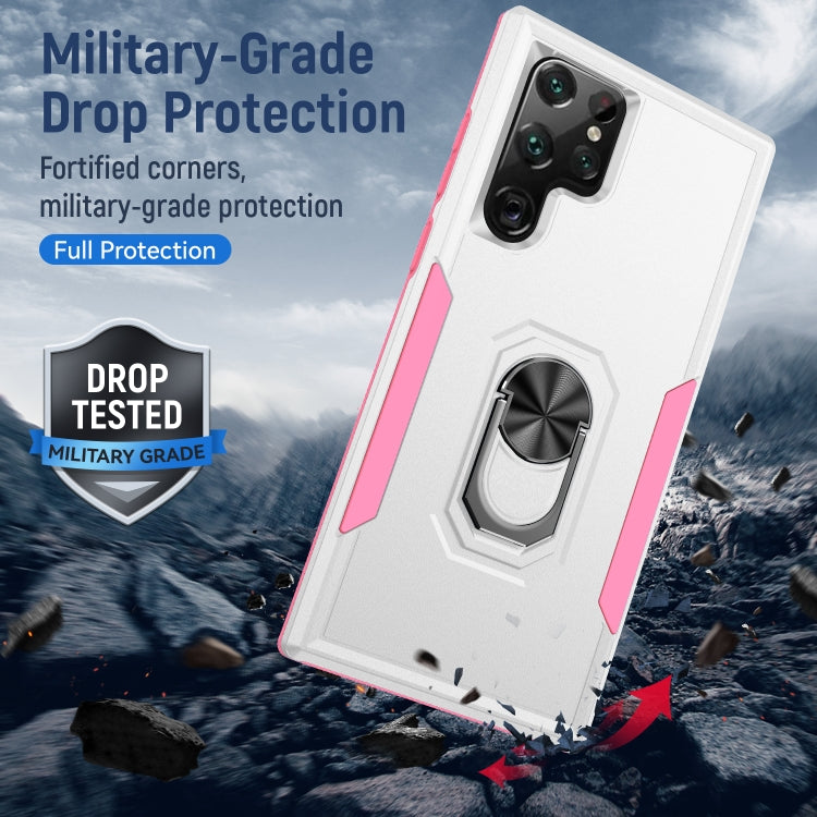 For Samsung Galaxy S22 Ultra 5G Pioneer Armor Heavy Duty PC + TPU Holder Phone Case