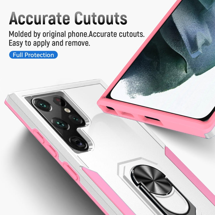 For Samsung Galaxy S22 Ultra 5G Pioneer Armor Heavy Duty PC + TPU Holder Phone Case