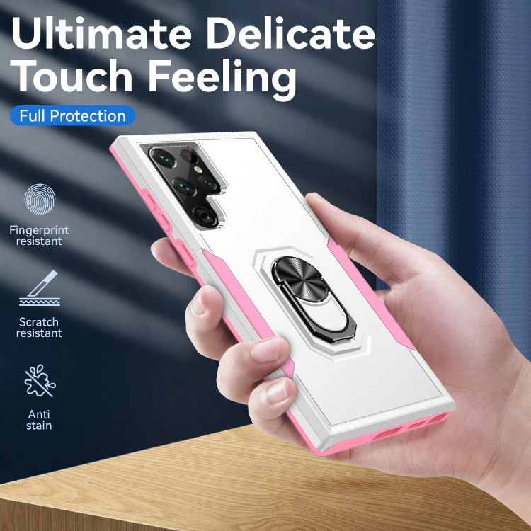 For Samsung Galaxy S22 Ultra 5G Pioneer Armor Heavy Duty PC + TPU Holder Phone Case