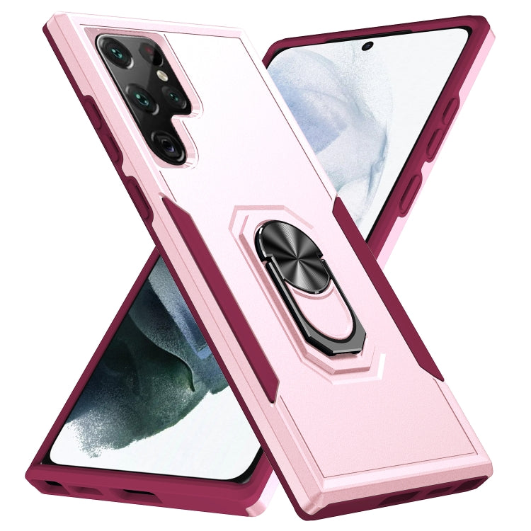 For Samsung Galaxy S22 Ultra 5G Pioneer Armor Heavy Duty PC + TPU Holder Phone Case