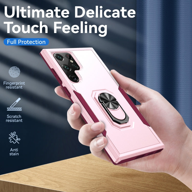 For Samsung Galaxy S22 Ultra 5G Pioneer Armor Heavy Duty PC + TPU Holder Phone Case