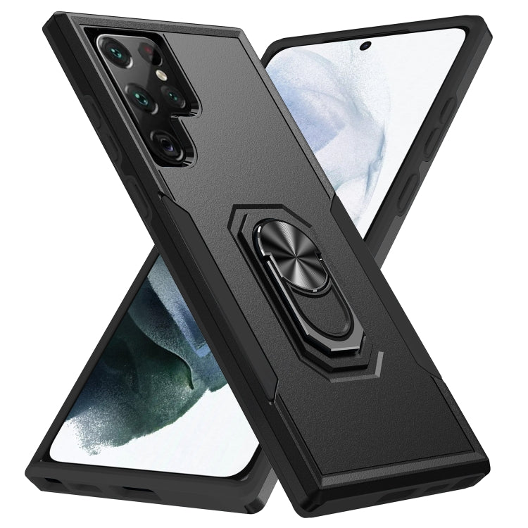 For Samsung Galaxy S22 Ultra 5G Pioneer Armor Heavy Duty PC + TPU Holder Phone Case