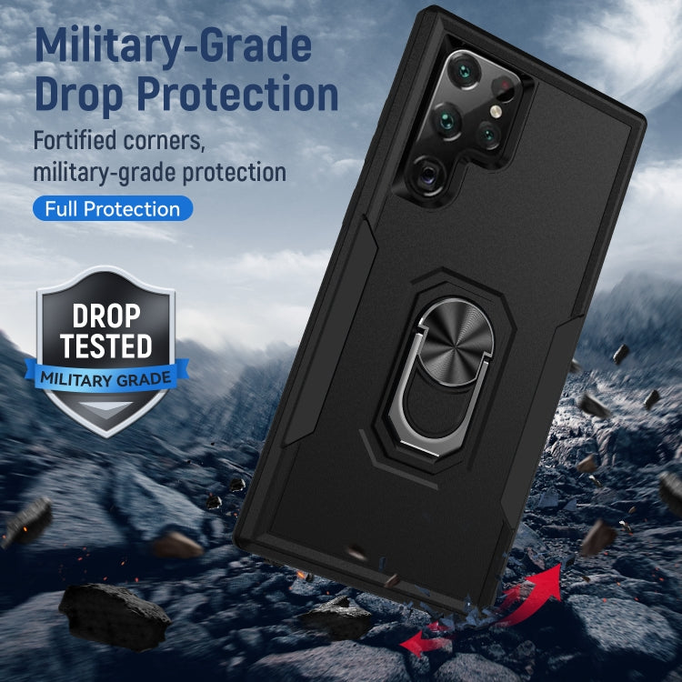For Samsung Galaxy S22 Ultra 5G Pioneer Armor Heavy Duty PC + TPU Holder Phone Case