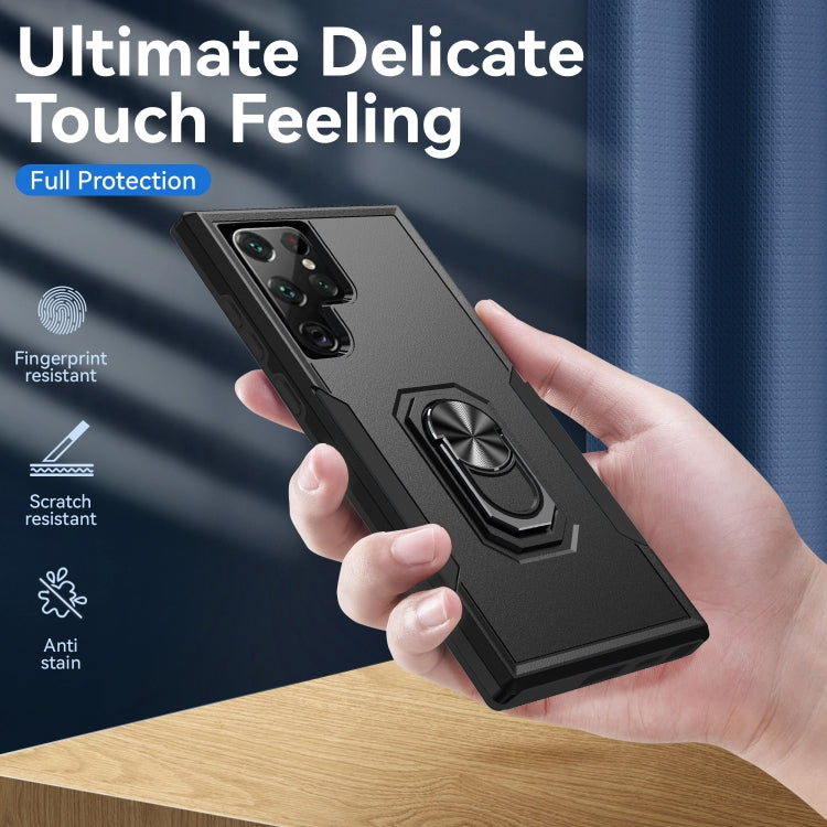 For Samsung Galaxy S22 Ultra 5G Pioneer Armor Heavy Duty PC + TPU Holder Phone Case