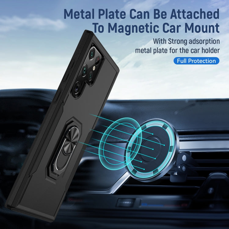 For Samsung Galaxy S22 Ultra 5G Pioneer Armor Heavy Duty PC + TPU Holder Phone Case