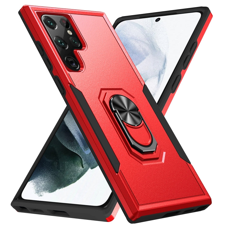 For Samsung Galaxy S22 Ultra 5G Pioneer Armor Heavy Duty PC + TPU Holder Phone Case