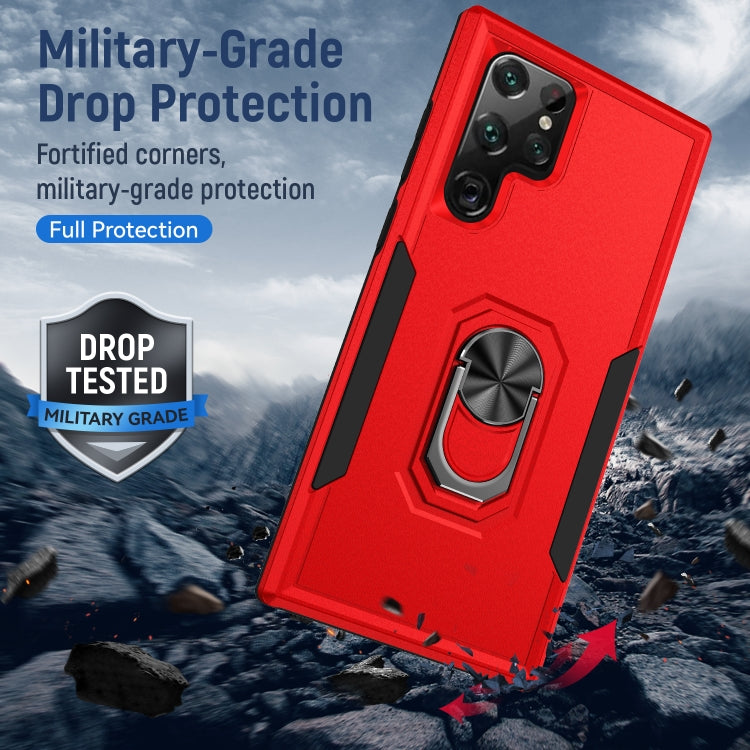For Samsung Galaxy S22 Ultra 5G Pioneer Armor Heavy Duty PC + TPU Holder Phone Case