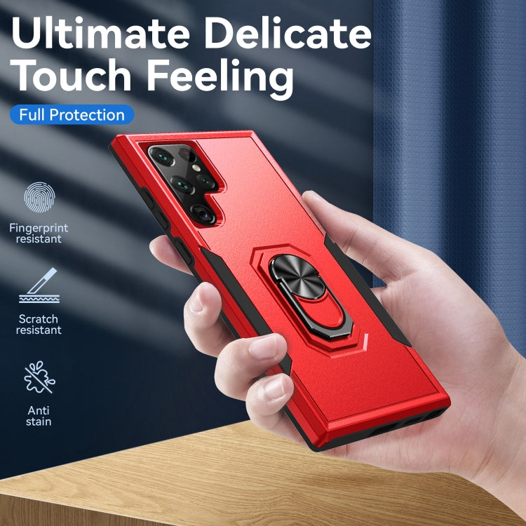 For Samsung Galaxy S22 Ultra 5G Pioneer Armor Heavy Duty PC + TPU Holder Phone Case