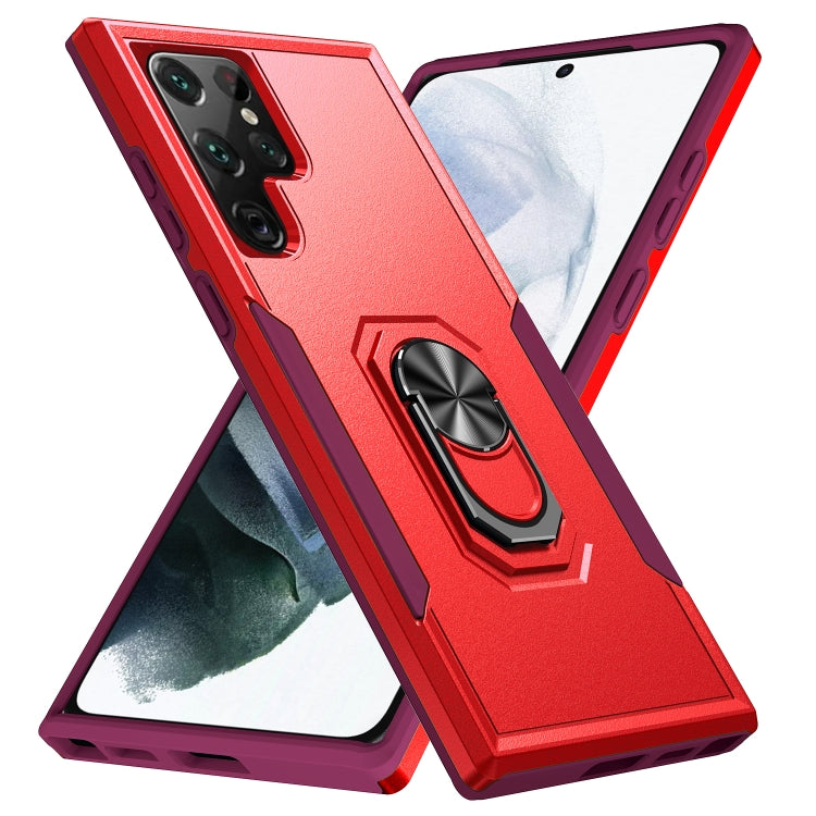 For Samsung Galaxy S22 Ultra 5G Pioneer Armor Heavy Duty PC + TPU Holder Phone Case