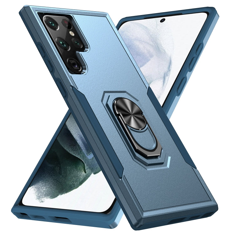 For Samsung Galaxy S22 Ultra 5G Pioneer Armor Heavy Duty PC + TPU Holder Phone Case