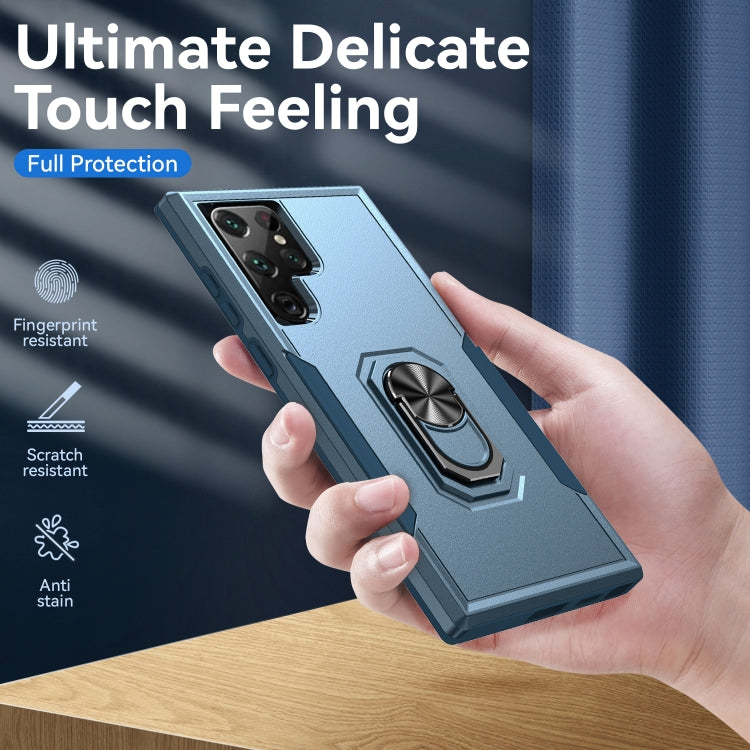 For Samsung Galaxy S22 Ultra 5G Pioneer Armor Heavy Duty PC + TPU Holder Phone Case