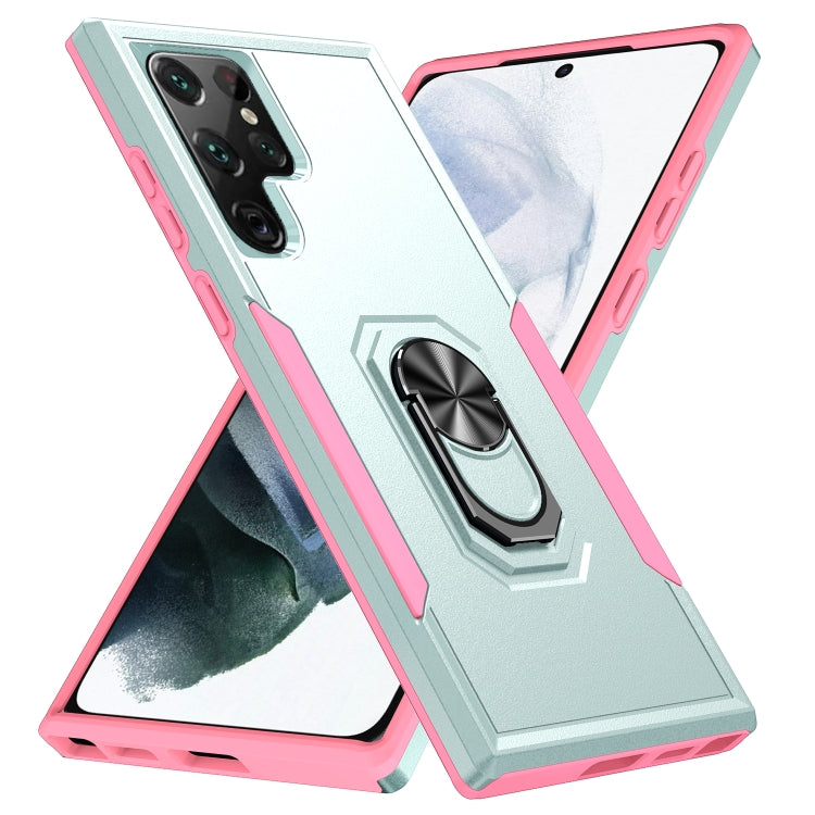 For Samsung Galaxy S22 Ultra 5G Pioneer Armor Heavy Duty PC + TPU Holder Phone Case