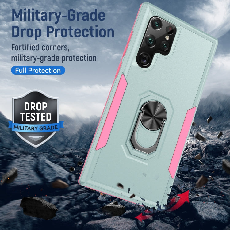 For Samsung Galaxy S22 Ultra 5G Pioneer Armor Heavy Duty PC + TPU Holder Phone Case