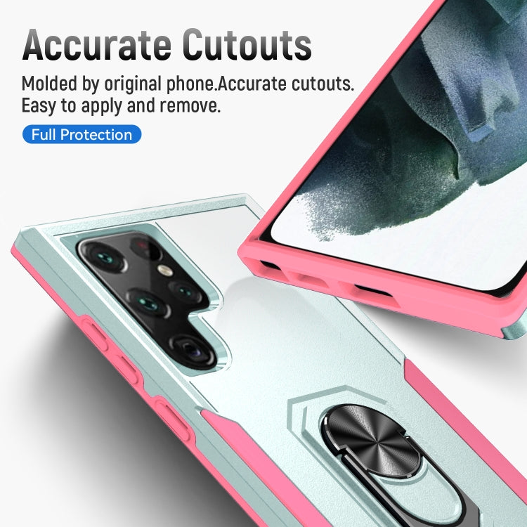 For Samsung Galaxy S22 Ultra 5G Pioneer Armor Heavy Duty PC + TPU Holder Phone Case