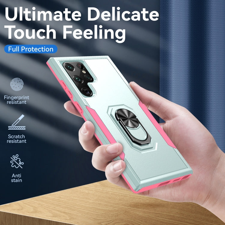 For Samsung Galaxy S22 Ultra 5G Pioneer Armor Heavy Duty PC + TPU Holder Phone Case