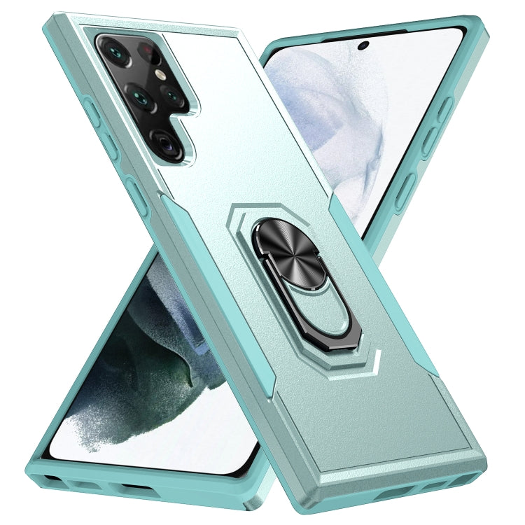 For Samsung Galaxy S22 Ultra 5G Pioneer Armor Heavy Duty PC + TPU Holder Phone Case