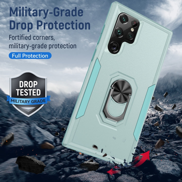 For Samsung Galaxy S22 Ultra 5G Pioneer Armor Heavy Duty PC + TPU Holder Phone Case