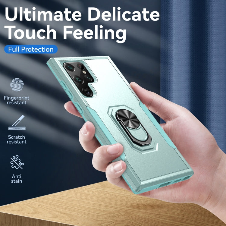 For Samsung Galaxy S22 Ultra 5G Pioneer Armor Heavy Duty PC + TPU Holder Phone Case