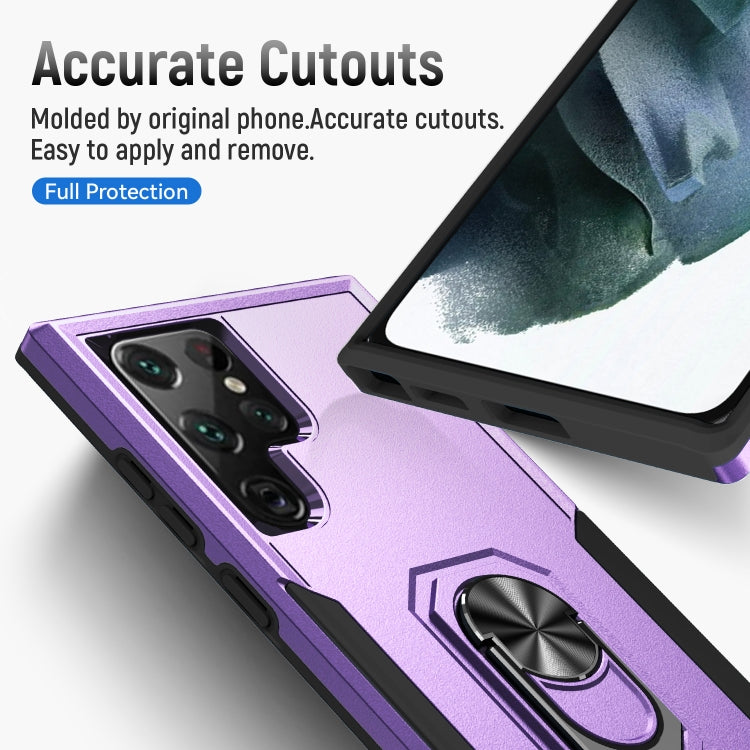 For Samsung Galaxy S22 Ultra 5G Pioneer Armor Heavy Duty PC + TPU Holder Phone Case