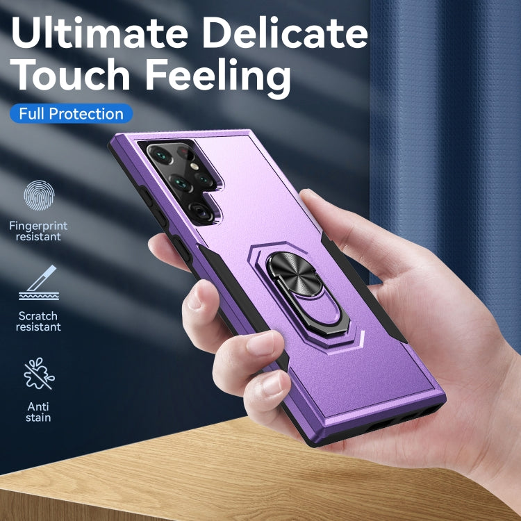 For Samsung Galaxy S22 Ultra 5G Pioneer Armor Heavy Duty PC + TPU Holder Phone Case