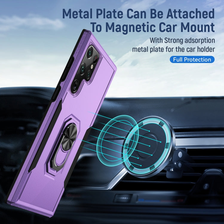 For Samsung Galaxy S22 Ultra 5G Pioneer Armor Heavy Duty PC + TPU Holder Phone Case