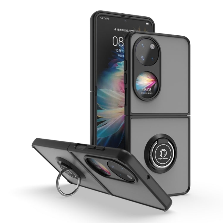 For Huawei P50 Pocket Q Shadow I Ring Kickstand PC and TPU Hybrid Phone Case