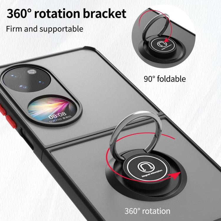 For Huawei P50 Pocket Q Shadow I Ring Kickstand PC and TPU Hybrid Phone Case