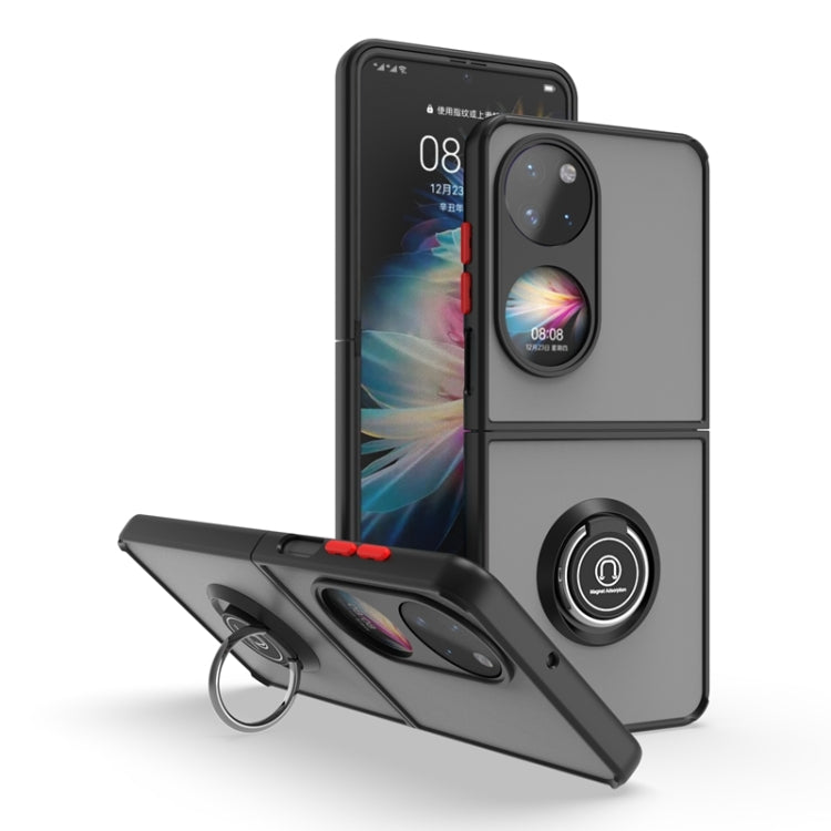 For Huawei P50 Pocket Q Shadow I Ring Kickstand PC and TPU Hybrid Phone Case