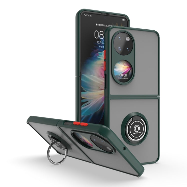 For Huawei P50 Pocket Q Shadow I Ring Kickstand PC and TPU Hybrid Phone Case