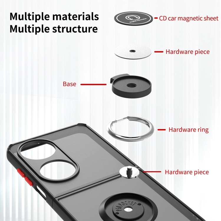 For Huawei P50 Pocket Q Shadow I Ring Kickstand PC and TPU Hybrid Phone Case