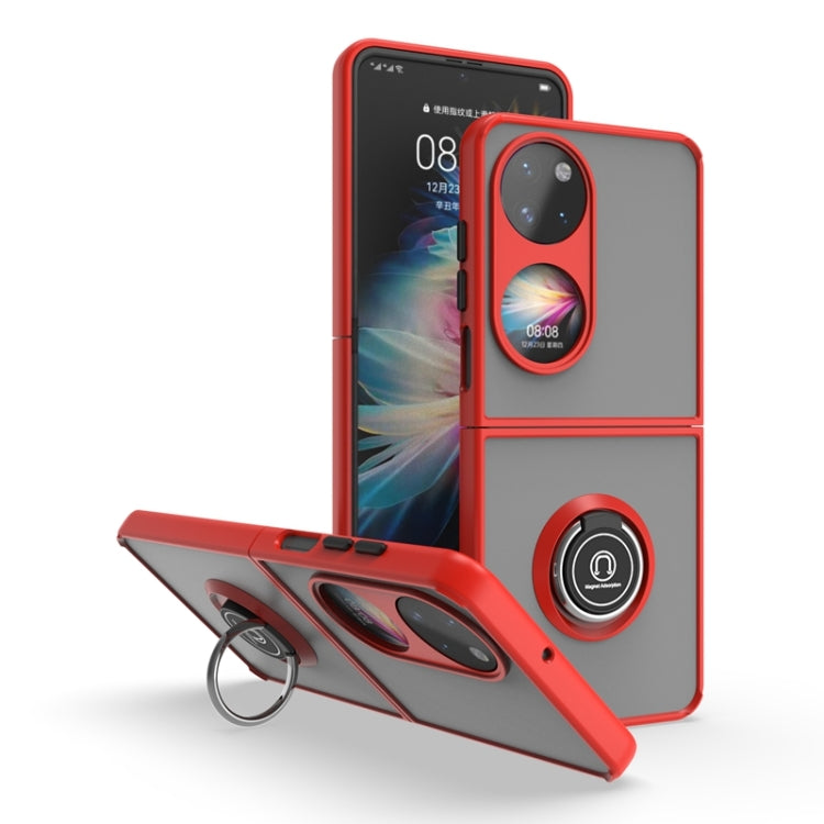 For Huawei P50 Pocket Q Shadow I Ring Kickstand PC and TPU Hybrid Phone Case